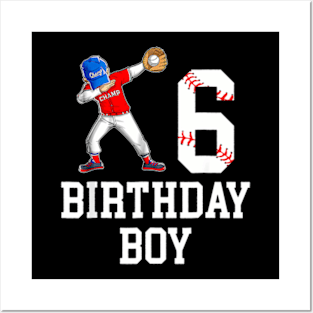 6Th Birthday Baseball Big Number Six 6 Year Old Boy Girl Posters and Art